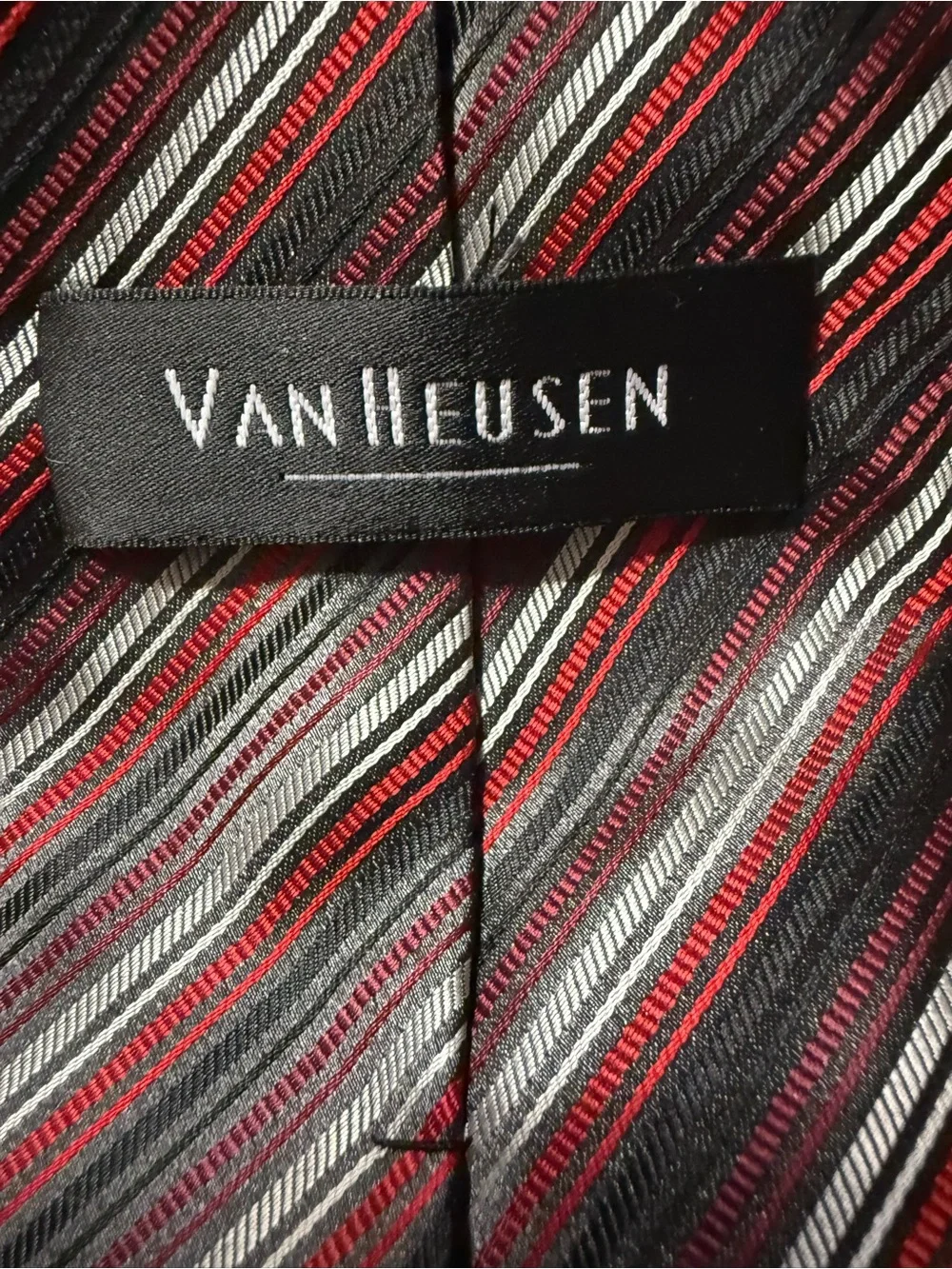 Van Heusen Red, Gray and Black Diagonal Stripe Tie